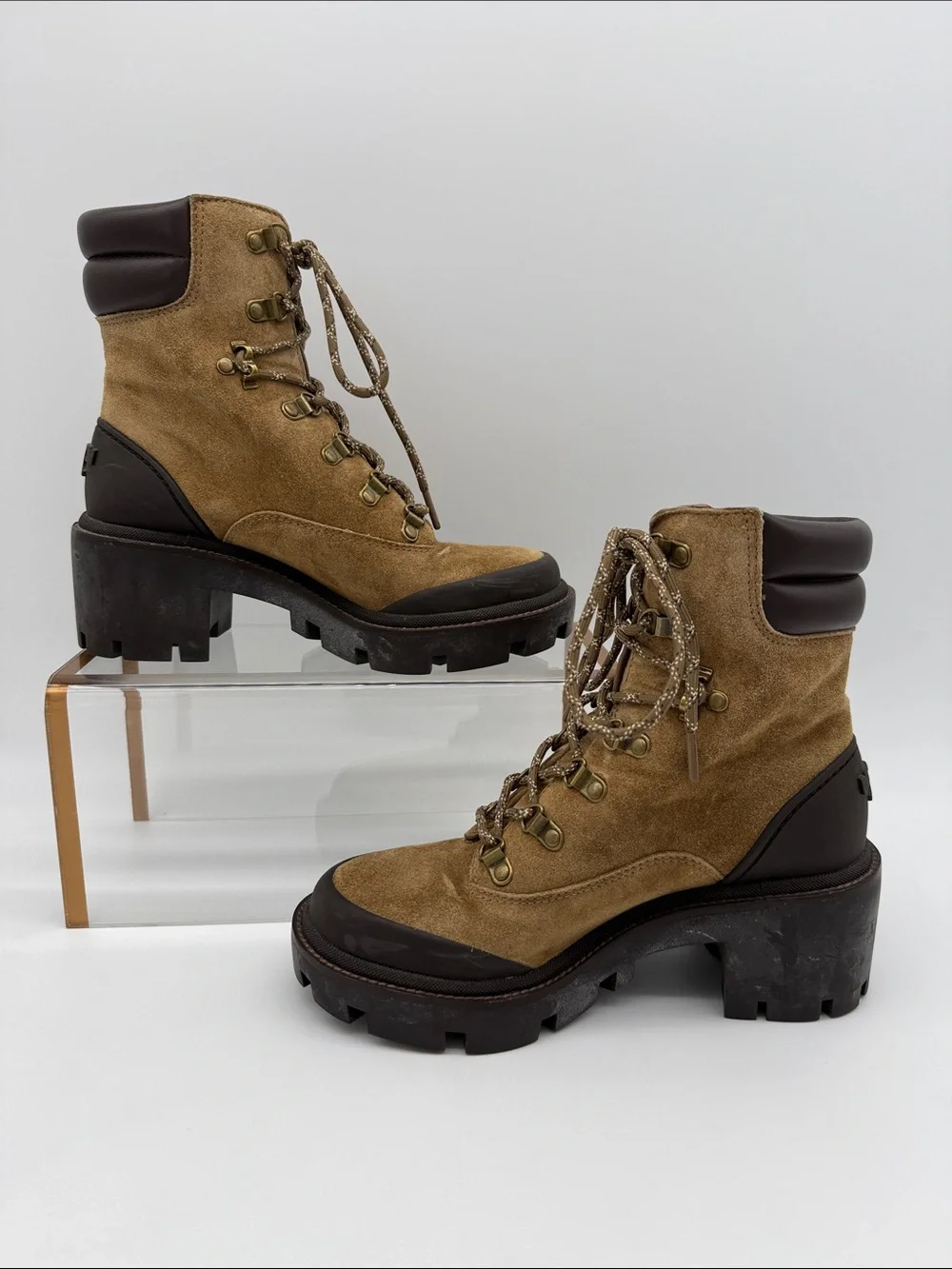 Tory Burch Suede Lug Sole Hiker Ankle Boot Alce Coconut